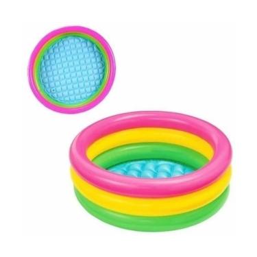 Imagem de Piscina Inflável Infantil Para Crianças Colorida 90x25cm Com Fundo Acolchoado 140 Litros