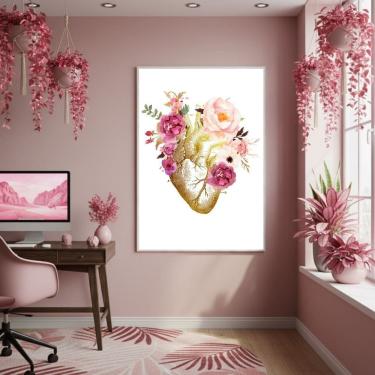 Imagem de Quadro Decorativo Coração De Rosas 70x50cm Mold Preta