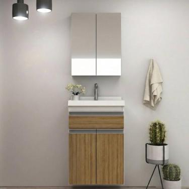 Imagem de Gabinete de Banheiro 50cm com Lavatório e Armário Ref 501 Cewal - Bran