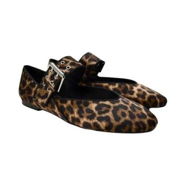 Imagem de Sapatilhas Femininas De Couro Com Estampa De Leopardo, Bico Fino, Esti