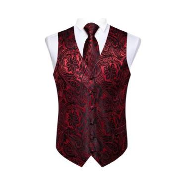 Imagem de Colete Social Masculino Preto Paisley Com Gravata Borboleta, Lenço De 