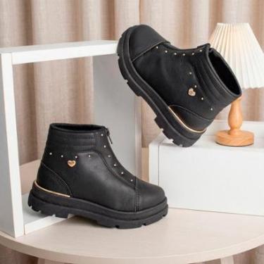 Imagem de Bota Coturno Infantil Menina Kidy Style Preto Delicada Zíper Frontal-Feminino