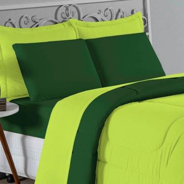 Imagem de Kit Edredom Dupla Face + Jogo De Lençol Casal Nobre 6 Peças Malha 100% Algodão - Pistache / Verde-bandeira
