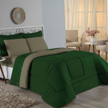 Imagem de Edredom Solteiro Nobre 1 Peça Dupla Face 1,60m X 2,40m Malha 100% Algodão - Verde-bandeira / Avelã