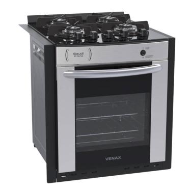 Imagem de Fogão De Embutir 4 Bocas Venax Gaudi Prisma Vítreo Bl Inox A Gás Forno Easy Clean 51,8l 25373