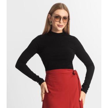 Imagem de Blusa Manga Longa Feminina Canelada Select Preto, GG, Preto