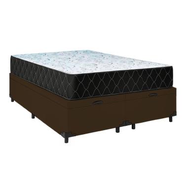 Imagem de Cama Box Baú Queen Marrocos com Colchão Espuma D33 Tecido Sintético Marrom Bello Box