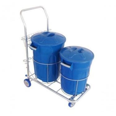 Imagem de Carrinho Funcional para Limpeza G8 com Dois Baldes, Cestos de 40L e 60L e Suporte para Vassouras Azul Premium Colchões