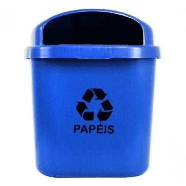 Imagem de Cesto para Coleta Seletiva ST3 40L Individual sem Poste com Fechadura e Apagador de Cigarros Preto, Branco, Azul