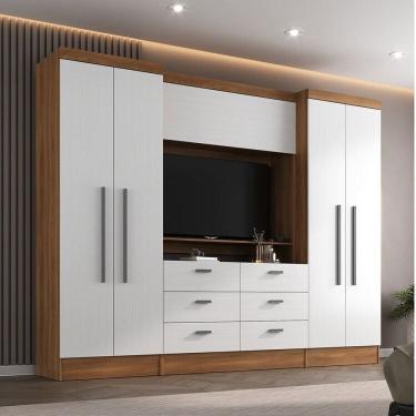 Imagem de Quarto Completo Viena 4 Portas 6 Gavetas 3 Peças Espresso Móveis Nogal/Branco