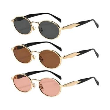 Imagem de Óculos De Sol Femininos Retrô Com Armação Oval UV400 - Conjunto De 3 P