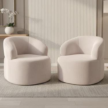 Imagem de Kit 02 Poltronas Giratória Orgânica Para Sala de Estar Living Helena L02 Suede Bege - L...