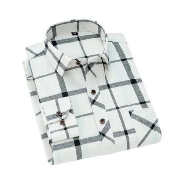 Imagem de Camisa De Flanela De Algodão Xadrez Masculina De Manga Longa, Ajuste R