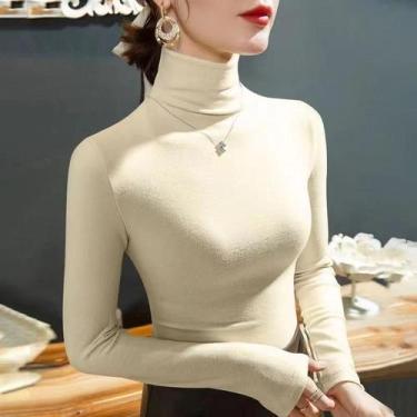 Imagem de Camiseta Feminina De Fleece Com Gola Alta E Manga Longa, Pullover Quen