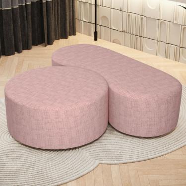 Imagem de Kit Puff Redondo Lola e Puff Recamier Orgânico Orbit W01 Linho Rosa - Lyam Decor