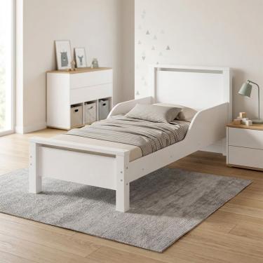 Imagem de Cama Infantil Meli Com Pés Em Madeira E Colchão Incluso Para Criança - Branco
