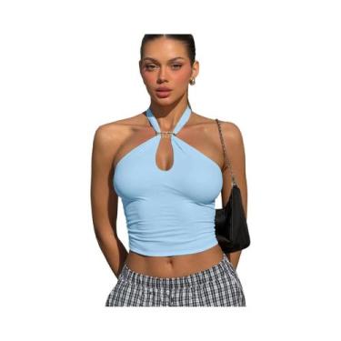 Imagem de Top Cropped Feminino Halter Sem Costas Com Bandagem, Moda Casual De Ve