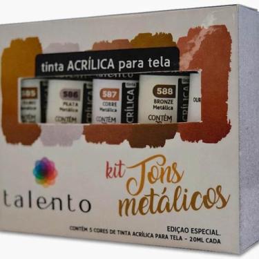 Imagem de Kit com 5 Tintas Acrílica Tons Metálicos para Telas Talento