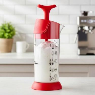 Imagem de Espumador de Leite Manual Pressca Vermelha Cappuccino Cremoso em Casa