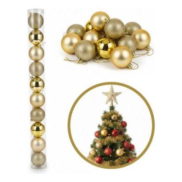 Imagem de Kit 10 Bolas Bolinhas Árvore Natal Decoração Enfeite 6cm, Dourado