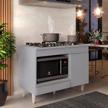 Imagem de Armário Aéreo e Balcão para Cooktop Indiana Geórgia 3 Portas 1 Prateleira MDP 102cm Branco Lumil Móveis
