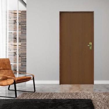 Imagem de Kit Porta de Madeira Lisa 210x72cm Batente 14cm Fechadura Golf Imbuia 