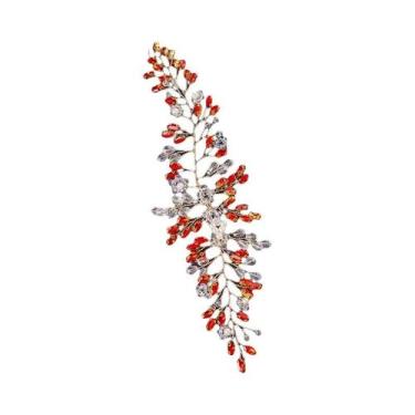 Imagem de Tiara De Flor De Cristal Vermelho Com Strass E Pérolas, Acessório De C