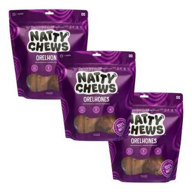 Imagem de Kit 3 Osso Natural P/ Cães Orelhones Natty Chews - Orelha Marrom