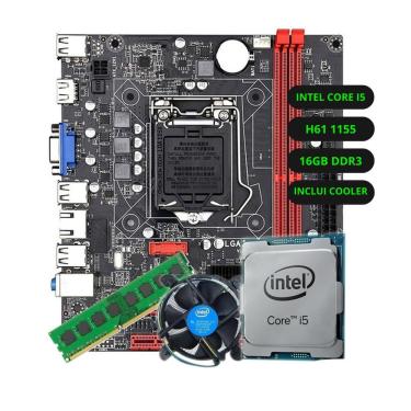 Imagem de Kit Upgrade Computador Intel Core I5 2a Geração Placa Mãe H61 LGA 1155 Memória Ram 16GB DDR3 Cooler CPU 65W 2000 RPM