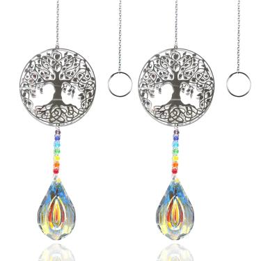 Imagem de Toowood 2PCS 76mm AB Cor K9 Crystal Lifetree Pipa Rainbow Suncatcher Pingente, Pendurado Crystal Prism Sun Catcher, Feng Shui Garden Light Rainbow Maker reflexivo para casa, escritório, jardim, decoração de carro