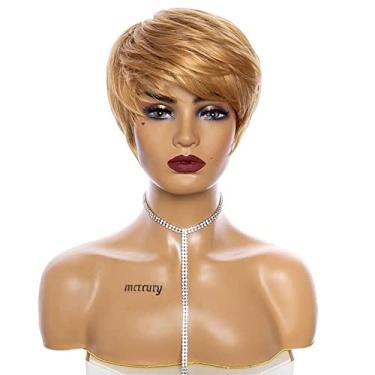 Imagem de Perucas femininas sintéticas lisas mistas perucas estilo perucas curtas para mulheres negras cabelo resistente ao calor perucas de cabelo humano natural livre (compra a granel: 1 peça, cor: 1)