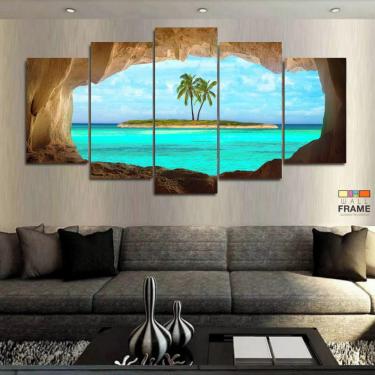Imagem de Quadro Decorativo Praia Ilha Azul 130x63 em tecido