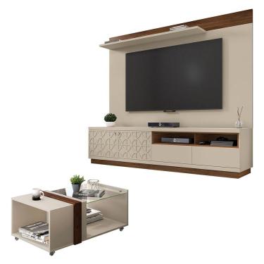 Imagem de Conjunto Sala De Estar Kit Rack Painel Mesa Renda Caemmun