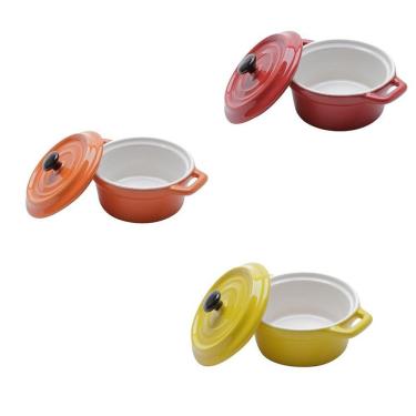 Imagem de Kit 3 mini panelas redondas porcelana A, com tampa  12,7cm