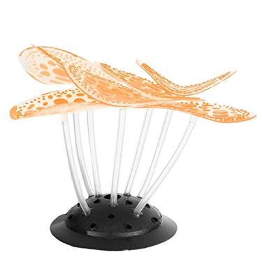 Imagem de Zerodis Planta de coral artificial, simulação artificial de silicone lindo aquário coral decoração de aquário de peixes ornamento de recife paisagem com ventosa (laranja)
