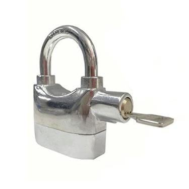Imagem de Cadeado Com Alarme Sonoro Antifurto Trava 110 Db + Chave Resistente A Água Tranca Para Bicicletas Moto Janela Alta Segurança Prata PREMIUM ONYK