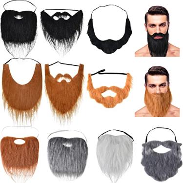 Imagem de 10 peças de fantasia de barba falsa, fantasia de bigode para barba de Jesus, dia das bruxas, acessórios de pelos faciais engraçados com corda elástica ajustável para homens, artigos de festa e cosplay