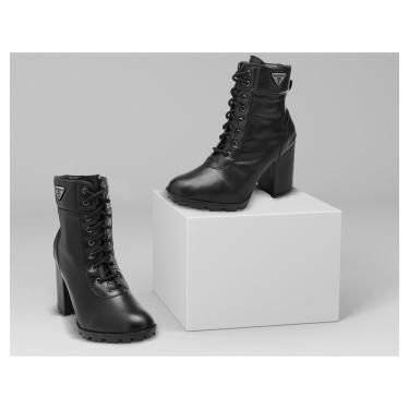 Imagem de Bota Coturno Feminina Couro Cadarço Cano Médio Macia Casual