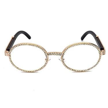 Imagem de Óculos de sol redondos requintados feitos à mão com corrente espelho plano personalidade retrô tijolo embutido óculos de sol femininos, branco, tamanho único