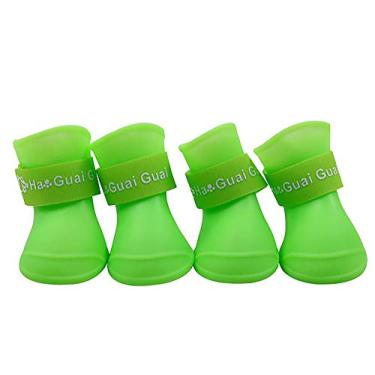 Imagem de Yajun Sapatos de chuva para cães antiderrapantes cores à prova d'água botas de borracha para animais de estimação com alças ajustáveis para quatro estações caminhando ao ar livre 4 peças, verde, GG