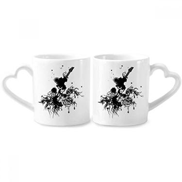 Imagem de Conjunto de canecas de porcelana para casais, instrumentos musicais de guitarra, padrão louco, coração