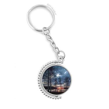 Imagem de Lake Trees Science Nature Cenário Giratório Chaveiro Anel Acessórios Disco Clipe Corrente, Multicor