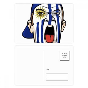 Imagem de Bandeira do Uraguai maquiagem facial cabeça boné conjunto de cartão postal cartão de aniversário envio cartão de agradecimento