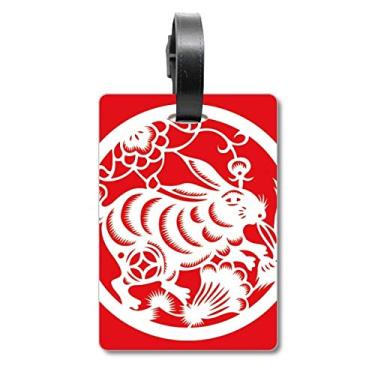 Imagem de Coelhos cortados em papel animal China zodíaco arte mala etiqueta bagagem cartão pendurado etiqueta scutcheon, Multicolorido.