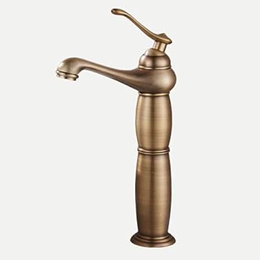 Imagem de LIDON Torneira para pia de banheiro torneira de água quente e fria bronze antigo torneira de banheiro latão furo único torneira de pia de banheiro retrô para banheiro, antigo B (cor: antigo B)
