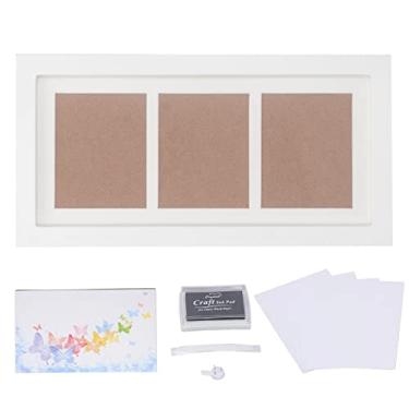 Imagem de Aqur2020 Baby Photo Frame,3 Grids DIY Handprint Footprint Kit White Frame Ordinary Ink Pine Hand Footprint Kit for Newborns Nursery Décor Accessory