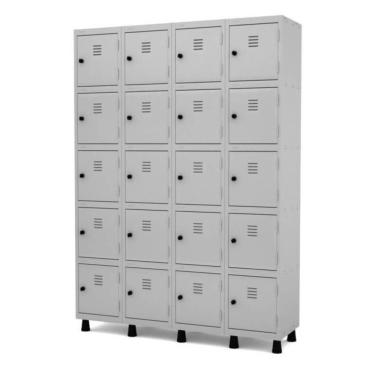 Imagem de Armário Roupeiro de Aço locker para vestiário com 20 Portas Pequenas 1,93x1,38x0,40m Cor Cinza pandin