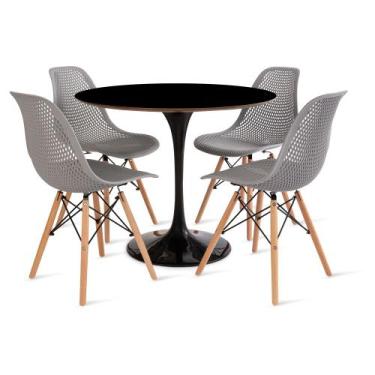Imagem de Conjunto 4 Cadeiras Colmeia Cinza E Saarinen Preta 90cm - Sf. Home