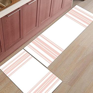 Imagem de Tapete de corredor de cozinha, listras rosa branco dia dos namorados tapete antiderrapante tapete de porta tapete para lavanderia quarto banheiro conjunto com 2