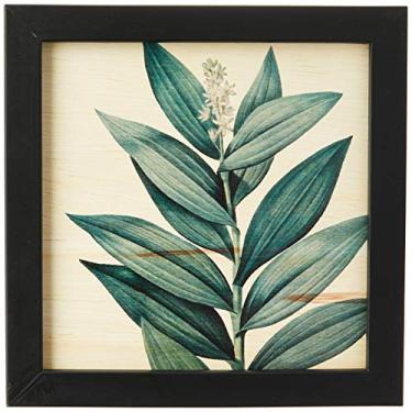 Imagem de Arte Maníacos Quadro Decorativo em Madeira Folhas Verdes - 32.5 x 23 cm (Moldura Caixa em Laca Preta), Verde,